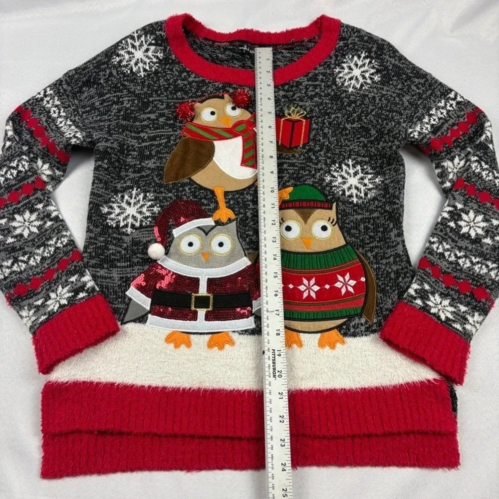 United States Sweaters Women M Holiday Owl Christmas‎ Black Red Whimsical Quirky
